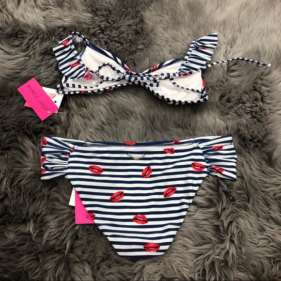 Betsey Johnson | Women's Bikini Set | Lips | White & Navy | Medium - Picture 2 of 4